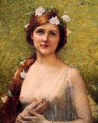 Jules Joseph Lefebvre Young Woman with Morning Glories in Her Hair oil painting reproduction